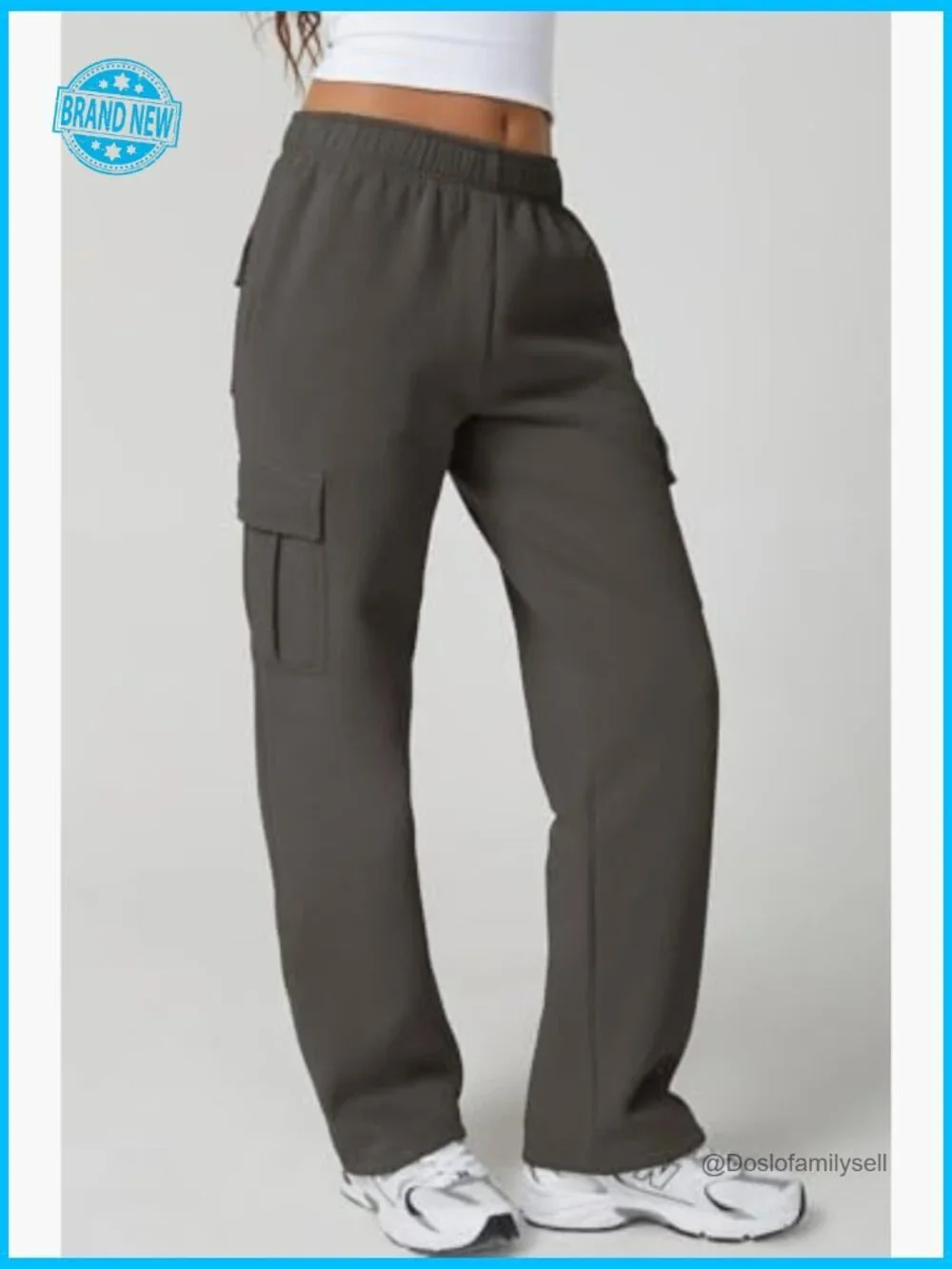 Baggy High Rise Fleece Cargo Sweatpants with Pockets Casual Y2K Joggers